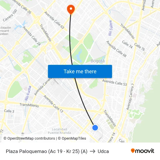 Plaza Paloquemao (Ac 19 - Kr 25) (A) to Udca map