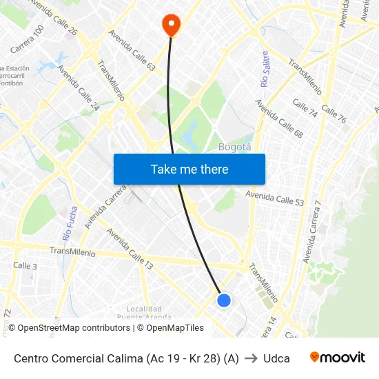 Centro Comercial Calima (Ac 19 - Kr 28) (A) to Udca map
