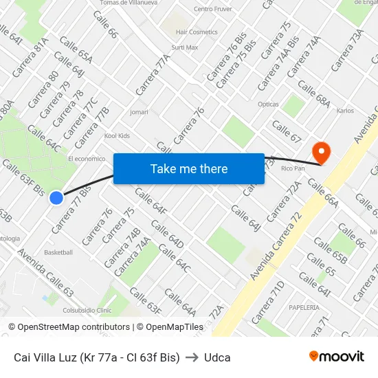 Cai Villa Luz (Kr 77a - Cl 63f Bis) to Udca map