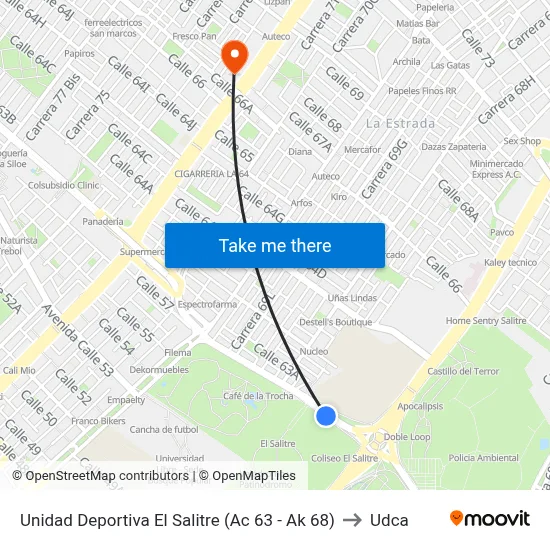 Unidad Deportiva El Salitre (Ac 63 - Ak 68) to Udca map
