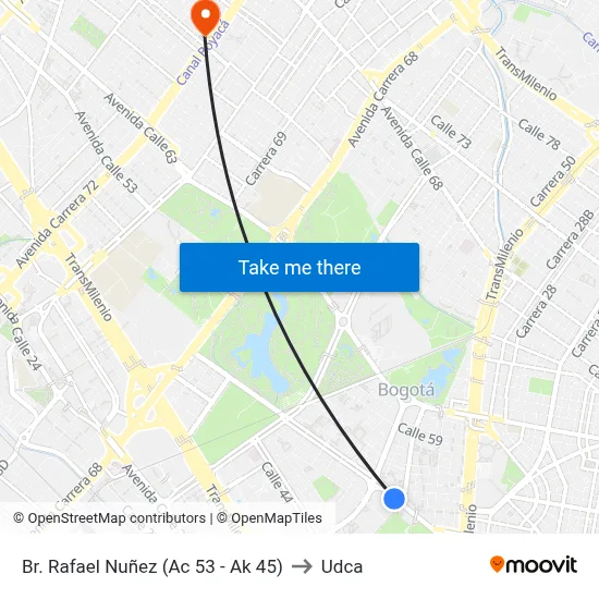 Br. Rafael Nuñez (Ac 53 - Ak 45) to Udca map