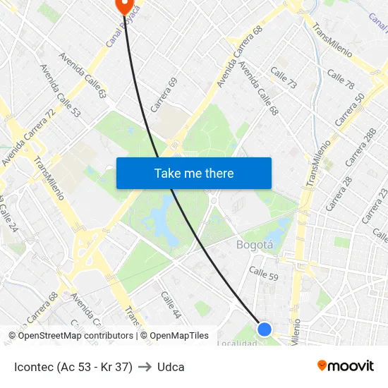 Icontec (Ac 53 - Kr 37) to Udca map