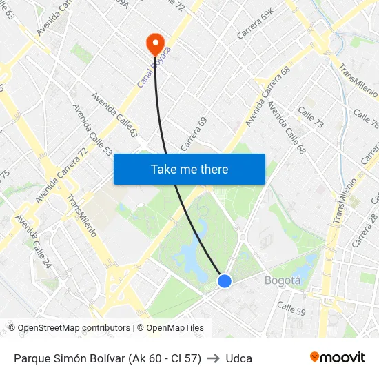 Parque Simón Bolívar (Ak 60 - Cl 57) to Udca map