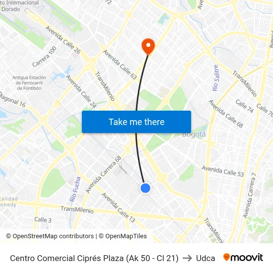 Centro Comercial Ciprés Plaza (Ak 50 - Cl 21) to Udca map