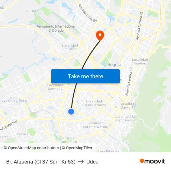 Br. Alquería (Cl 37 Sur - Kr 53) to Udca map