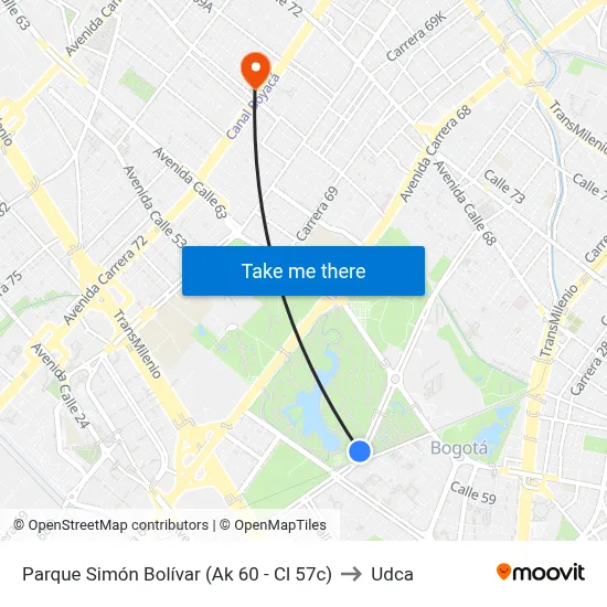 Parque Simón Bolívar (Ak 60 - Cl 57c) to Udca map