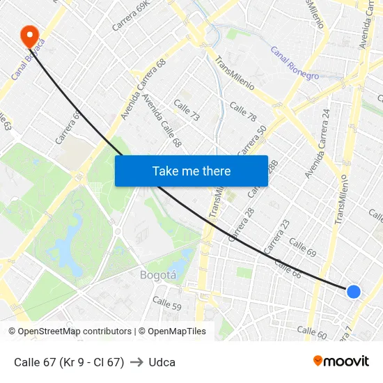 Calle 67 (Kr 9 - Cl 67) to Udca map
