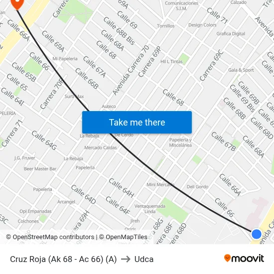 Cruz Roja (Ak 68 - Ac 66) (A) to Udca map