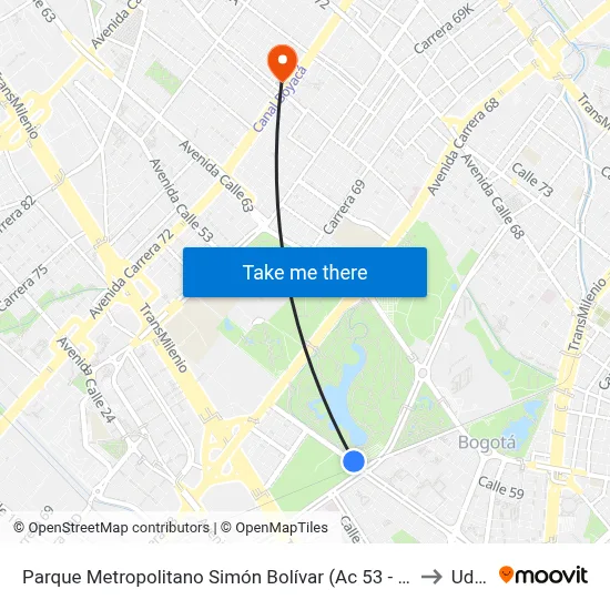 Parque Metropolitano Simón Bolívar (Ac 53 - Ak 60) to Udca map