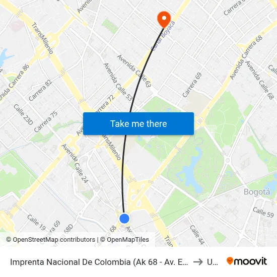 Imprenta Nacional De Colombia (Ak 68 - Av. Esperanza) (A) to Udca map