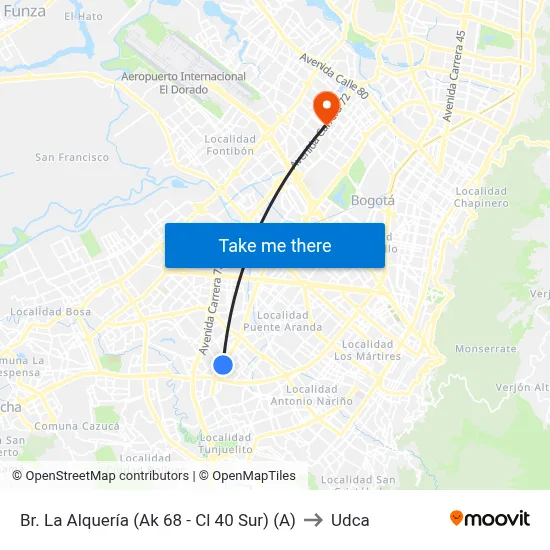 Br. La Alquería (Ak 68 - Cl 40 Sur) (A) to Udca map