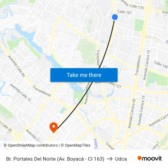 Br. Portales Del Norte (Av. Boyacá - Cl 163) to Udca map