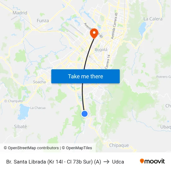 Br. Santa Librada (Kr 14l - Cl 73b Sur) (A) to Udca map