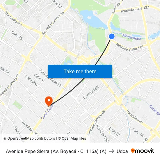 Avenida Pepe Sierra (Av. Boyacá - Cl 116a) (A) to Udca map