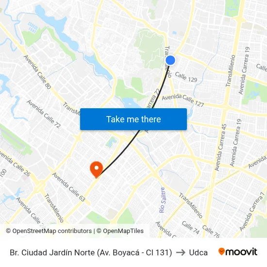 Br. Ciudad Jardín Norte (Av. Boyacá - Cl 131) to Udca map
