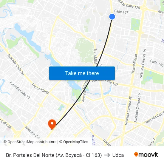 Br. Portales Del Norte (Av. Boyacá - Cl 163) to Udca map
