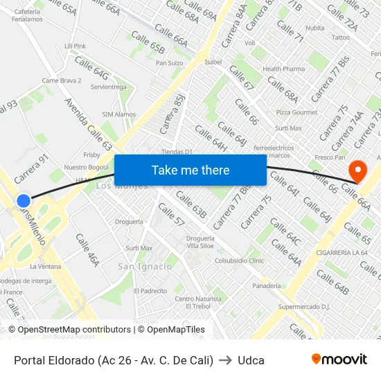 Portal Eldorado (Ac 26 - Av. C. De Cali) to Udca map