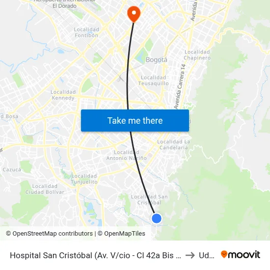 Hospital San Cristóbal (Av. V/cio - Cl 42a Bis Sur) to Udca map