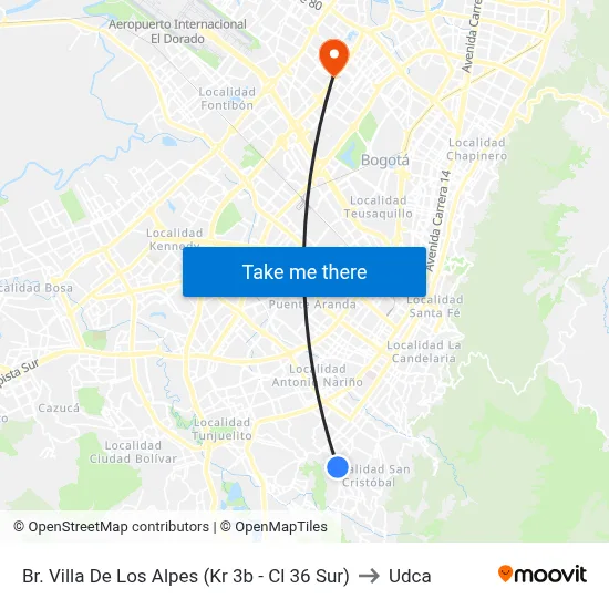 Br. Villa De Los Alpes (Kr 3b - Cl 36 Sur) to Udca map