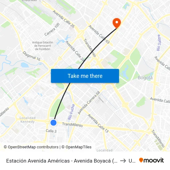 Estación Avenida Américas - Avenida Boyacá (Av. Américas - Kr 71b) (A) to Udca map