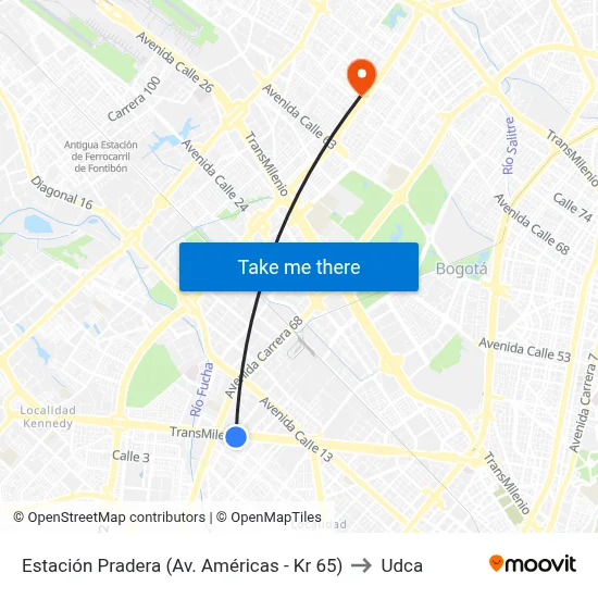 Estación Pradera (Av. Américas - Kr 65) to Udca map