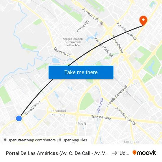 Portal De Las Américas (Av. C. De Cali - Av. V/Cio) to Udca map