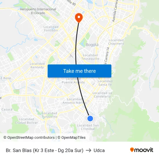 Br. San Blas (Kr 3 Este - Dg 20a Sur) to Udca map