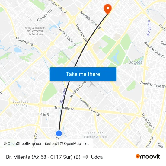 Br. Milenta (Ak 68 - Cl 17 Sur) (B) to Udca map