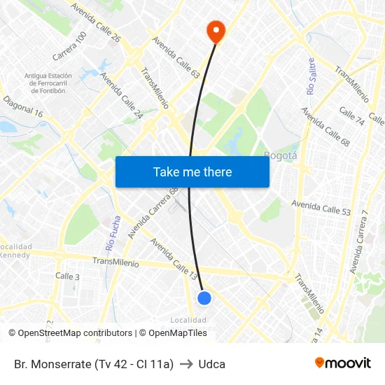 Br. Monserrate (Tv 42 - Cl 11a) to Udca map