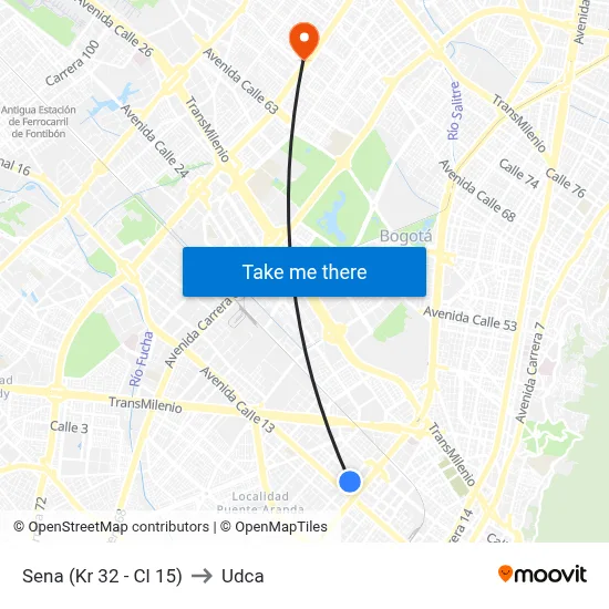 Sena (Kr 32 - Cl 15) to Udca map