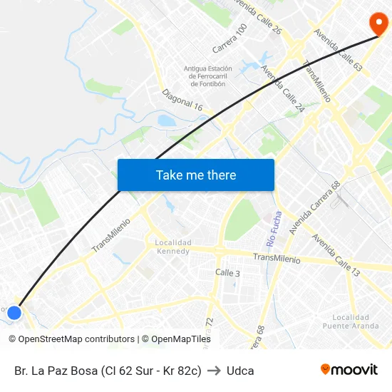 Br. La Paz Bosa (Cl 62 Sur - Kr 82c) to Udca map