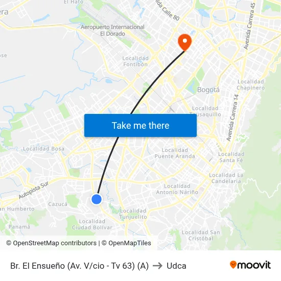Br. El Ensueño (Av. V/cio - Tv 63) (A) to Udca map