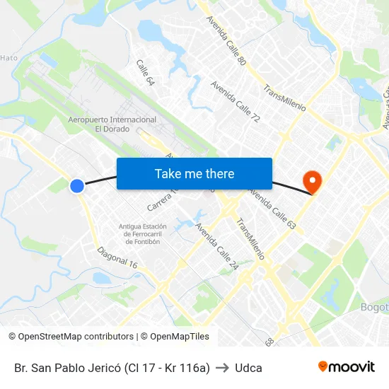 Br. San Pablo Jericó (Cl 17 - Kr 116a) to Udca map