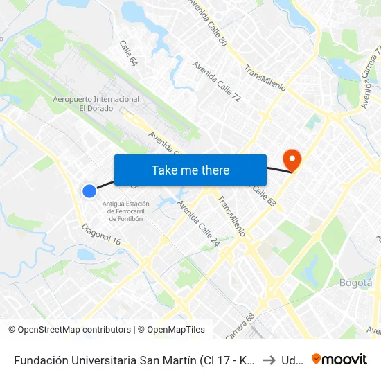 Fundación Universitaria San Martín (Cl 17 - Kr 107) to Udca map