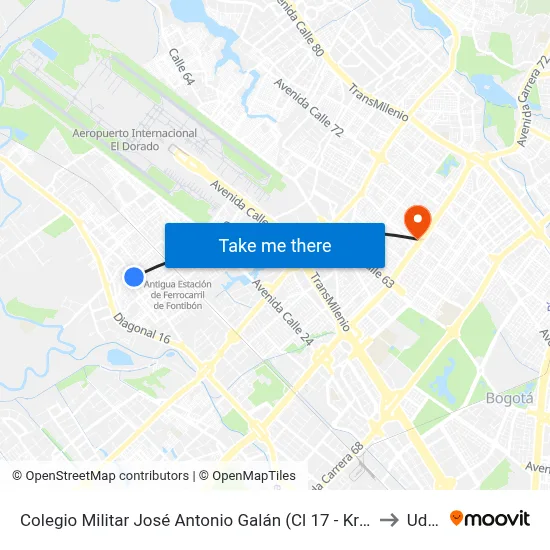Colegio Militar José Antonio Galán (Cl 17 - Kr 103b) to Udca map