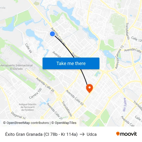 Éxito Gran Granada (Cl 78b - Kr 114a) to Udca map