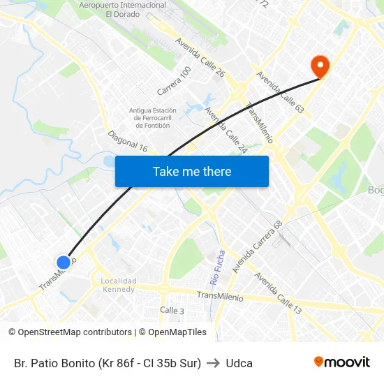 Br. Patio Bonito (Kr 86f - Cl 35b Sur) to Udca map