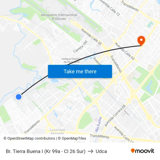 Br. Tierra Buena I (Kr 99a - Cl 26 Sur) to Udca map