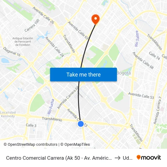 Centro Comercial Carrera (Ak 50 - Av. Américas) to Udca map