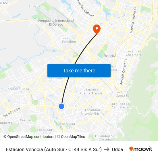 Estación Venecia (Auto Sur - Cl 44 Bis A Sur) to Udca map