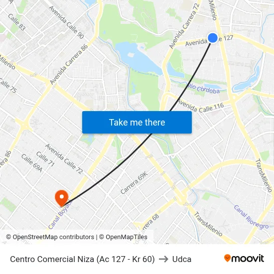 Centro Comercial Niza (Ac 127 - Kr 60) to Udca map