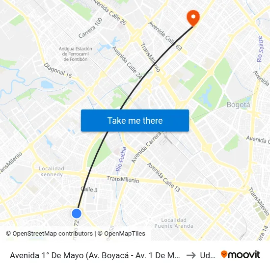 Avenida 1° De Mayo (Av. Boyacá - Av. 1 De Mayo) (A) to Udca map