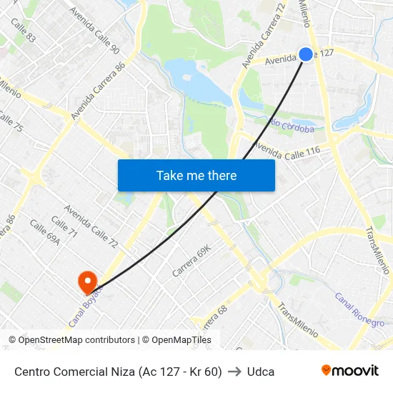 Centro Comercial Niza (Ac 127 - Kr 60) to Udca map