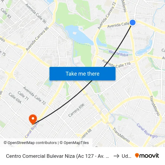 Centro Comercial Bulevar Niza (Ac 127 - Av. Suba) to Udca map
