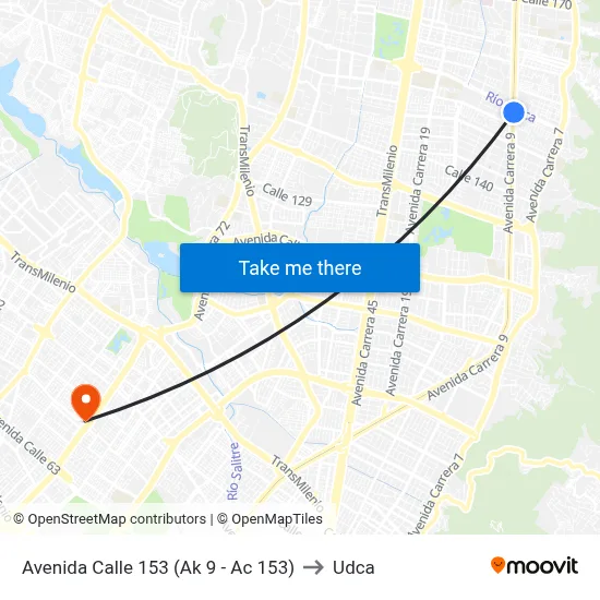 Avenida Calle 153 (Ak 9 - Ac 153) to Udca map