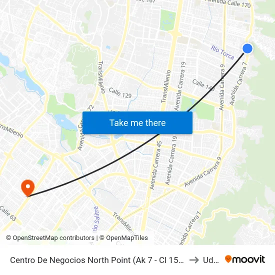 Centro De Negocios North Point (Ak 7 - Cl 156) (B) to Udca map