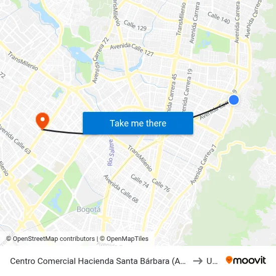Centro Comercial Hacienda Santa Bárbara (Ak 7 - Cl 114) (B) to Udca map
