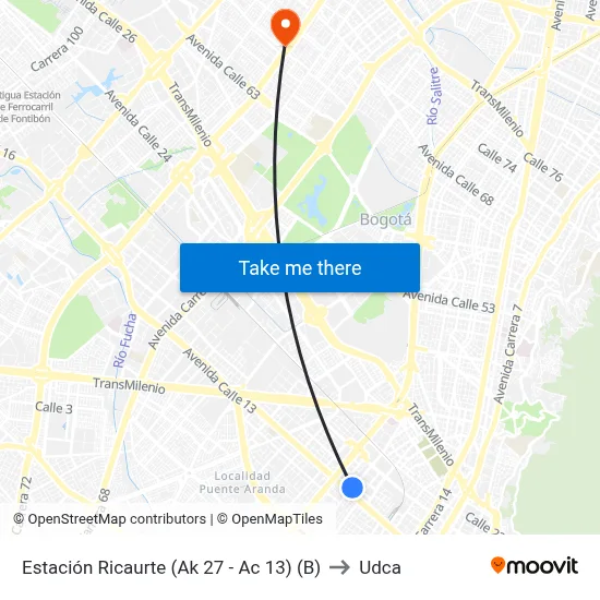 Estación Ricaurte (Ak 27 - Ac 13) (B) to Udca map