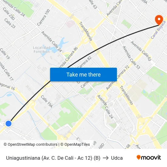 Uniagustiniana (Av. C. De Cali - Ac 12) (B) to Udca map