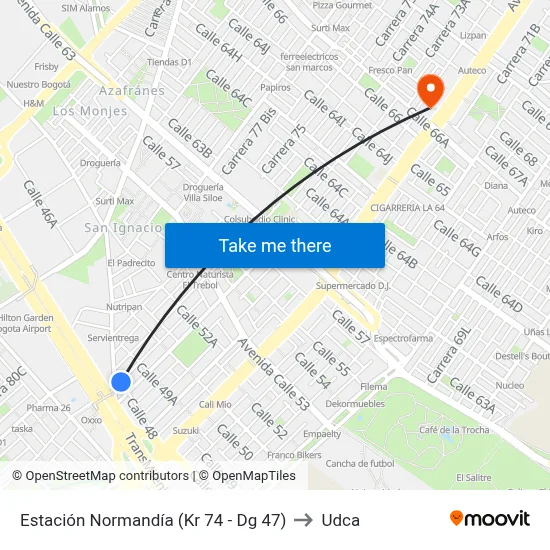 Estación Normandía (Kr 74 - Dg 47) to Udca map